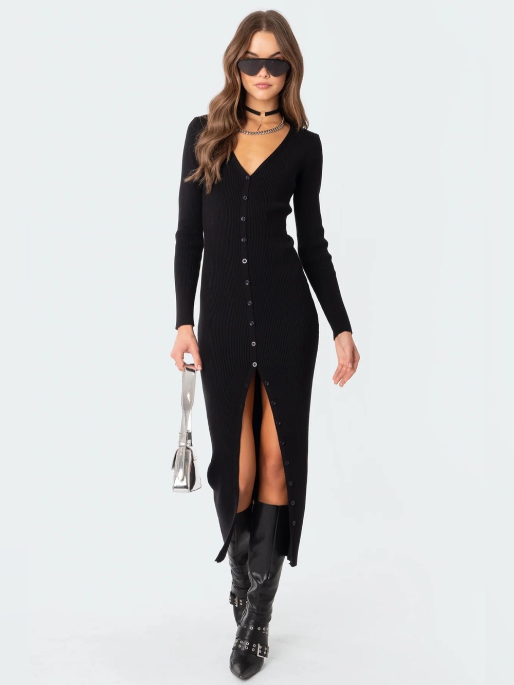 Edikted Jazlyn Long Sleeve Ribbed Sweater Dress new